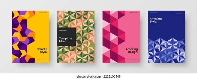 Unique mosaic shapes pamphlet template collection. Multicolored presentation vector design illustration set.