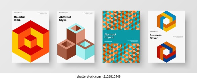 Unique mosaic shapes placard illustration set. Bright leaflet vector design concept bundle.