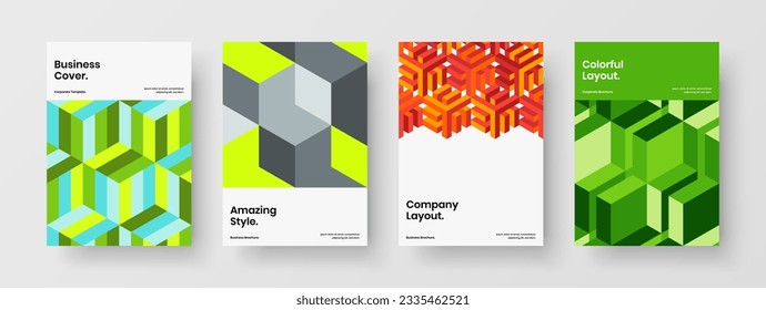 Unique mosaic shapes presentation layout set. Clean catalog cover design vector illustration collection.
