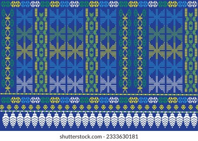 Unique motif design of Nusa Tenggara batik in four colors with a bright blue background. Editable and ready to print.