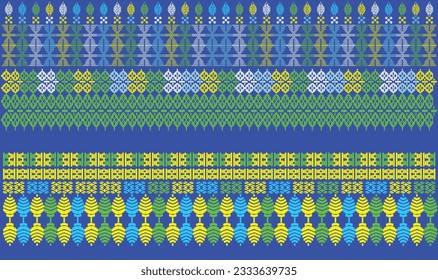 The unique motif design of Nusa Tenggara batik in three colors with a blue background. Editable and ready to print.