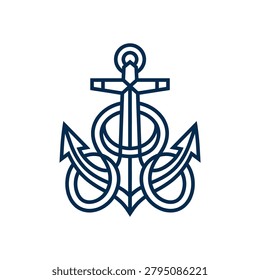 Unique nautical emblem featuring an anchor integrated with rings, suitable for maritime businesses, sailing clubs, or marine engineering.