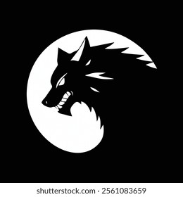 Unique negative space logo featuring the silhouette of an angry wolf with bold lines and a striking design. The composition highlights the wolf’s fierce nature and sharp details