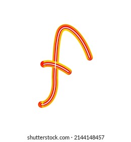 Unique neon handwritten simple letter F. Red linear tube neon. The letter 'F. 3d illustration. high quality vector 3d illustration. Collection Handwritten Alphabet.