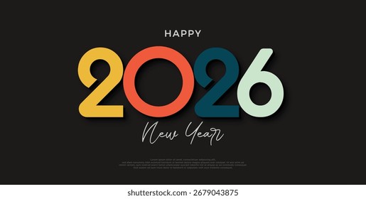 Números exclusivos do Ano Novo 2026 com coloração vintage. Feliz Ano Novo 2026 design. Design para um calendário, cartaz e panfleto de ano novo.
