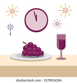 unique new year tradition in spain grape with wine flat illustration editable vector