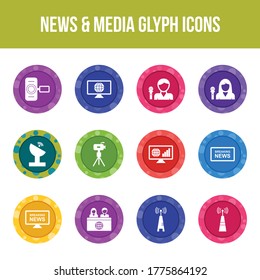 Unique news & media vector glyph icon set