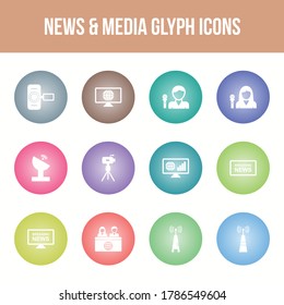 Unique news & media vector glyph icon set
