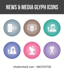 Conjunto de iconos de vectores de noticias y medios únicos