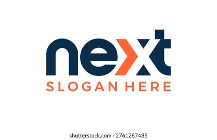 Unique next logo design template illustration. Next logo lettering typography concept vector design with arrow icon graphic symbol with creative negative space