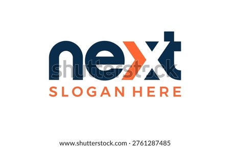 Unique next logo design template illustration. Next logo lettering typography concept vector design with arrow icon graphic symbol with creative negative space