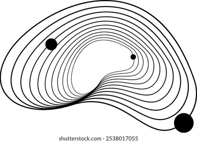 Unique and nice distorted patterned fluid shape surrounded by black balls like a black hole, suitable for display backgrounds, wallpapers