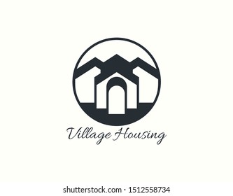 Unique and Nice Logo of Real Estate, House with Modern Concept. Design in Flat Style with Housing View in Circle. Suitable for House, Apartment, Real Estate Company, and Corporate Sign or Symbol.