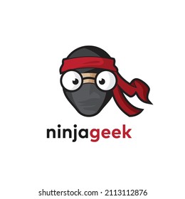 The Unique Ninja Geek Character Wears A Headband. Mascot Design Concept
