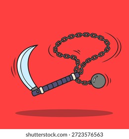 Unique ninja kusarigama illustration vector icon for kids' action stickers and illustrations
