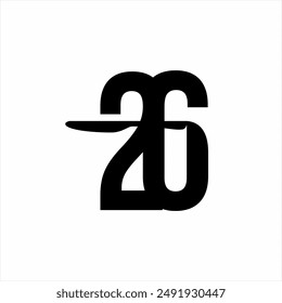 Unique number 26 logo design with illustration of a knife and cup in negative space.