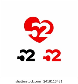 Unique number 52 logo design with a heart concept.