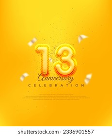 Unique number with yellow balloon number illustration. Premium design for 13th anniversary celebrations.