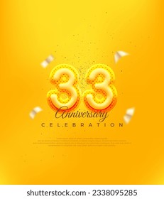 Unique number with yellow balloon number illustration. Premium design for 33rd anniversary celebrations.