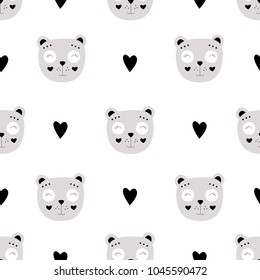 Unique nursery kid poster with handdrawn simple head of panda bear with quotes dream big monochrome