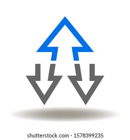 Unique Opposite Think Differently Leadership Logo. One arrow up two arrows down icon vector.