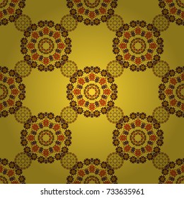 Unique orange, yellow and brown geometric vector swatch. Perfect for wrapping paper, wallpaper, textile and surface design. Creative Ethnic Mandala seamless pattern. Trendy boho tile.