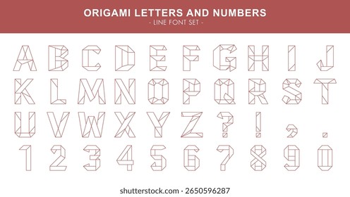 A unique origami-inspired line font set featuring uppercase letters A–Z, numbers 0–9, and basic punctuation marks.