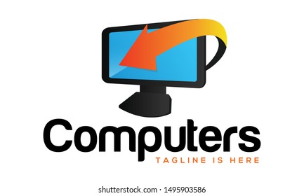 Unique and original computer and networking logo template. Simple shape. minimalist color. memorable