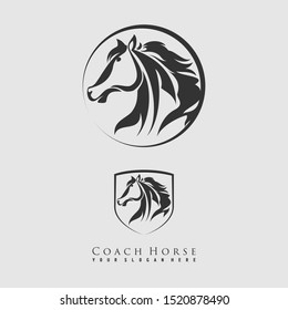 unique outline horse in Circle and shield image graphic icon logo design abstract concept vector stock. Can be used as a symbol associated with animal