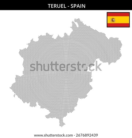 Unique outline map of Teruel featuring its flag design