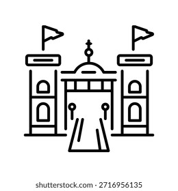 Unique outline style icon of golf castle