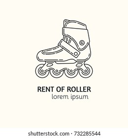 Unique outline style vector logotype template with roller skate. Editable stroke vector icon. Clean and minimalist symbol perfect for your business. Active lifestyle concept.