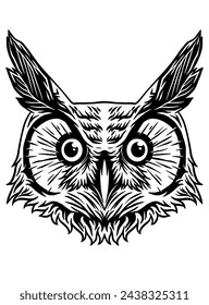 Unique owl head vector in black color for design material