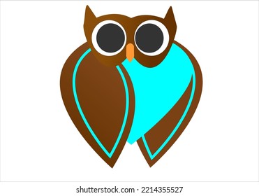 unique owl logo with brown and light blue coloring vector illustration