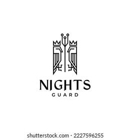 unique owls guard castle line minimalist logo design vector