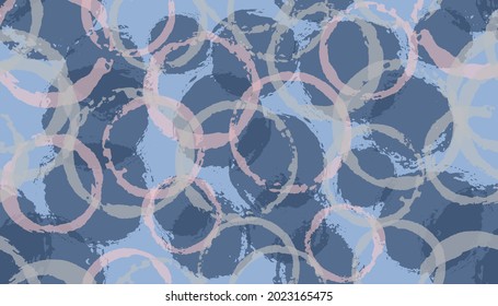 Unique painted circle stamps textile print. Round shape spot overlapping elements vector seamless pattern. Ink texture circle stamps textile ornament.