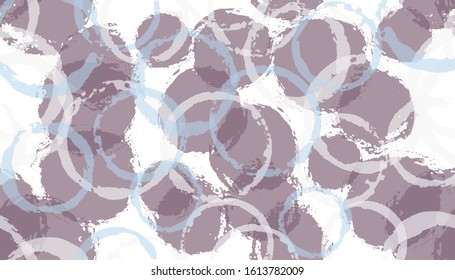 Unique painted circles geometry fabric print. Round shape spot overlapping elements vector seamless pattern. Grunge texture circles geometry fabric background.