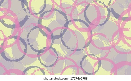 Impresión única de tela de geometría de círculos pintados. Elementos circulares solapados vectoriales sin fisuras. Pintar la geometría de círculos de textura sin inconvenientes.