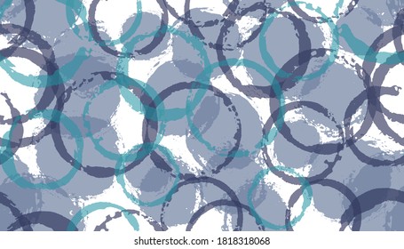 Impresión única de tela de geometría de círculos pintados. Elementos de solapamiento de blobs circulares vectores patrón sin fisuras. Grunge los círculos de textura y el fondo de la estructura geométrica.
