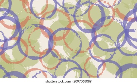 Impresión única de tela de geometría de círculos pintados. Rótulo de forma redondeada de elementos superpuestos vectores patrón sin fisuras. Pintar el diseño de la estructura de geometría de los círculos de textura.