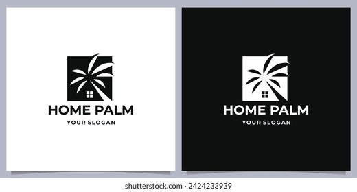 unique palm home logo in negative space design inspiration. luxury palm leaf concept.