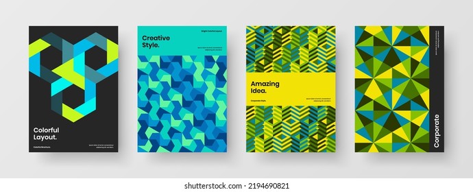 Unique pamphlet A4 design vector template set. Original mosaic tiles flyer illustration composition.