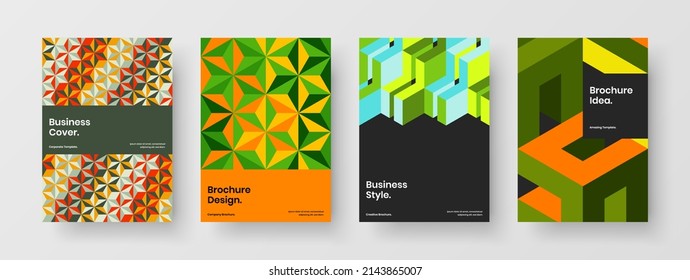 Unique pamphlet A4 vector design layout composition. Clean geometric shapes handbill template collection.