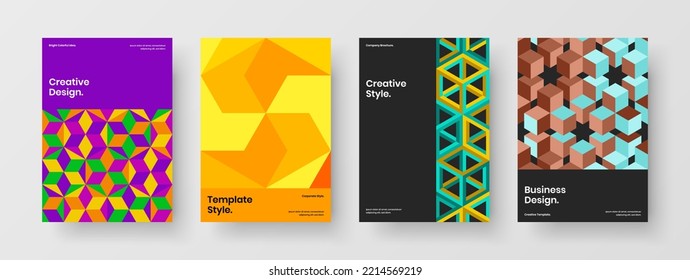 Unique pamphlet A4 vector design concept bundle. Amazing mosaic pattern front page layout set.