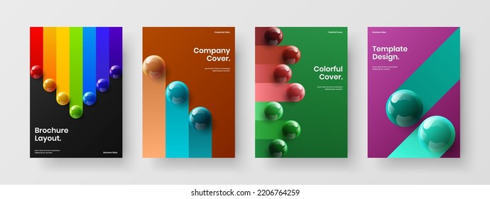 Unique Pamphlet Design Vector Layout Bundle. Creative 3D Balls Catalog Cover Illustration Composition.