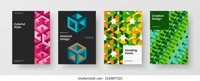 Einzigartiger Pamphlet-Vektordesign-Illustrationssatz. Helle, geometrische Hexagons, Postkartenformulierung.