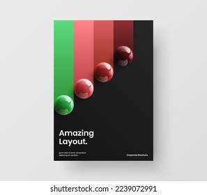 Unique pamphlet vector design template. Original 3D balls company brochure layout.