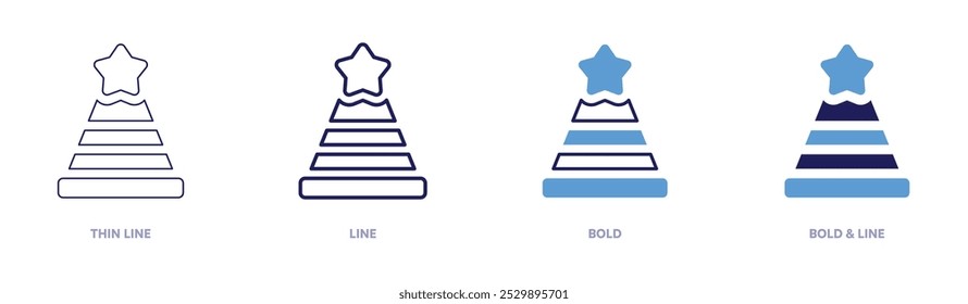 Unique party hat icon in 4 different styles. Thin Line, Line, Bold, and Bold Line. Duotone style. Editable stroke.