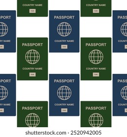 Unique passport pattern featuring stamps, emblems, and travel motifs. Perfect for travel-themed designs, packaging, textiles, or digital artwork, evoking a sense of adventure and exploration