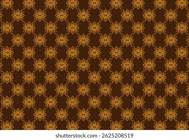 unique pattern fabric four-petal flowers and vines gold with brown background, fabric flower pattern,and paper pattern, seamless pattern vector. background. batik motive, or wallpaper
